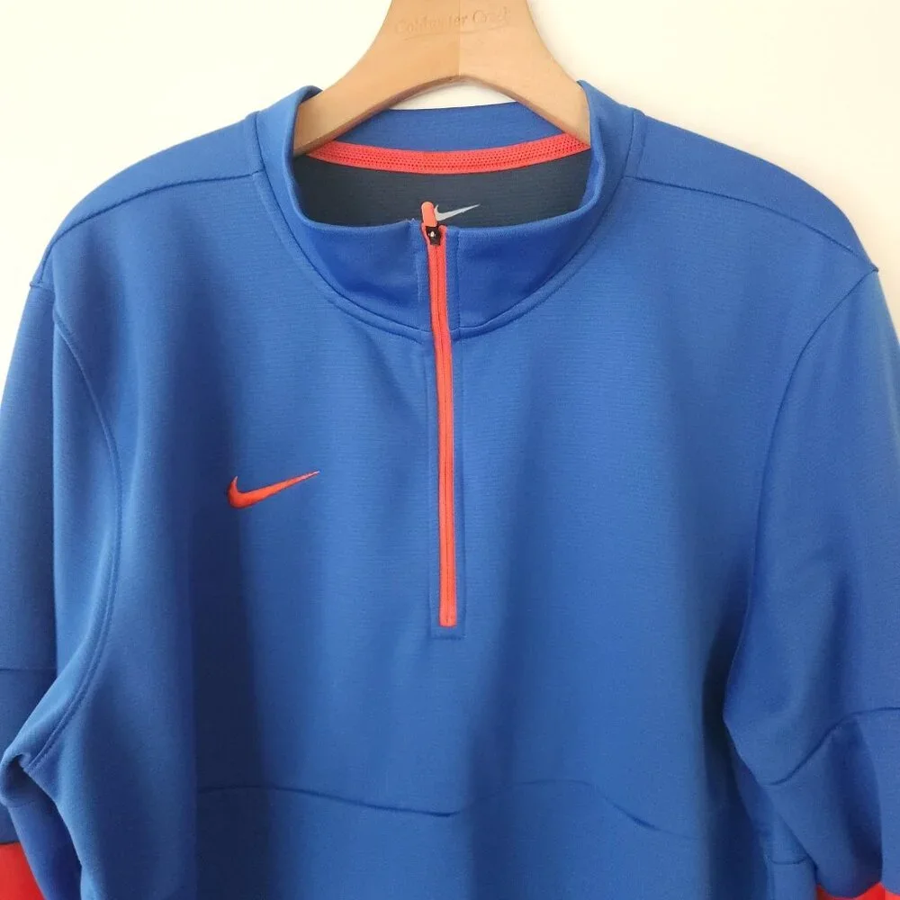 Nike Therma Football Sideline 1/2 Zip Pullover Royal Blue‎ Orange Mens Large NEW